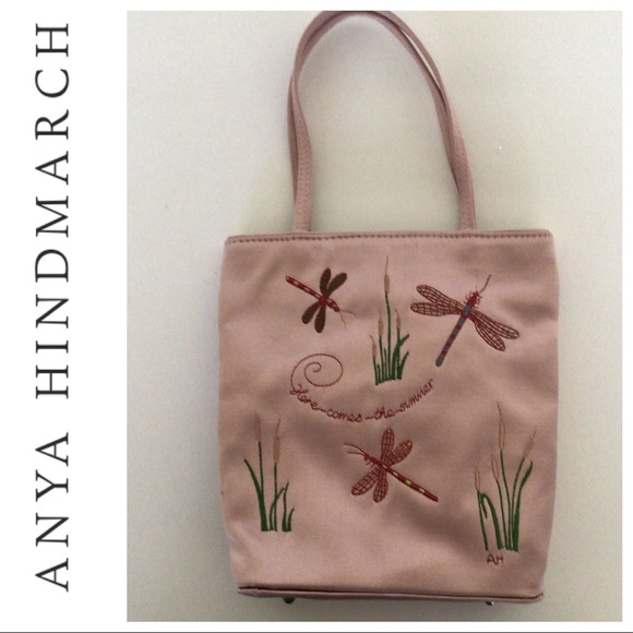 Anya Hindmarch Handbags - RARE ANYA HIMDMARCH PINK SATIN EMBROIDERED MINI HANDBAG
